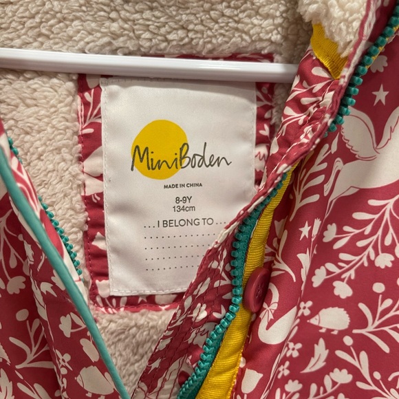 Mini Boden sherpa fleece lined hooded coat 8-9Y - Picture 2 of 5